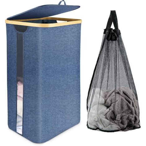 Dirty Laundry Basket Collapsible Laundry Basket with Lid, Dirty Laundry Basket Bamboo Wicker Laundry Basket with Removable Laundry Bag for Laundry Storage, Laundry Basket Laundry Basket Blue 100L