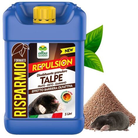 Disabituante Repellente Talpe Granulare Barriera Olfattiva Naturale per Allontanare Animali Selvatici Talpe Arvicole x 5 Lt
