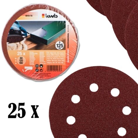 Dischetti abrasivi/dischi carta abrasiva con velcro per smerigliatrice/levigatrice grane 60/120/180 125mm 25 pz Kwb - 491970
