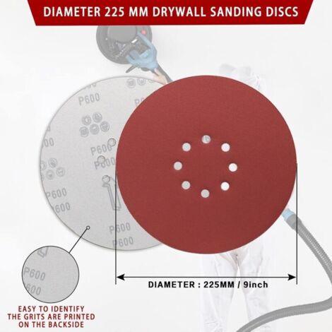 Dischi abrasivi da 225 mm, 30 pezzi, dischi abrasivi da 225 mm, 8 fori, grana P600, dischi abrasivi da 225 mm, carta abrasiva, dischi abrasivi con velcro per levigatrici a collo lungo, levigatrici per