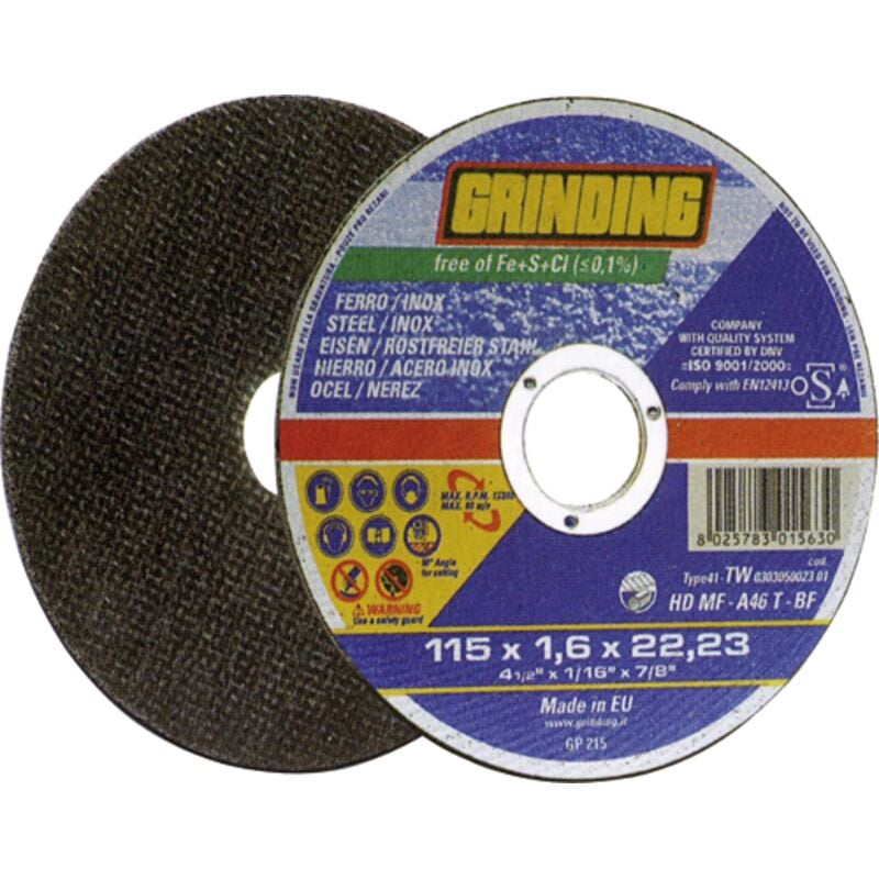 Mola taglio ferro e acciaio inox '''hd mf''' Grinding 115X1,6MM