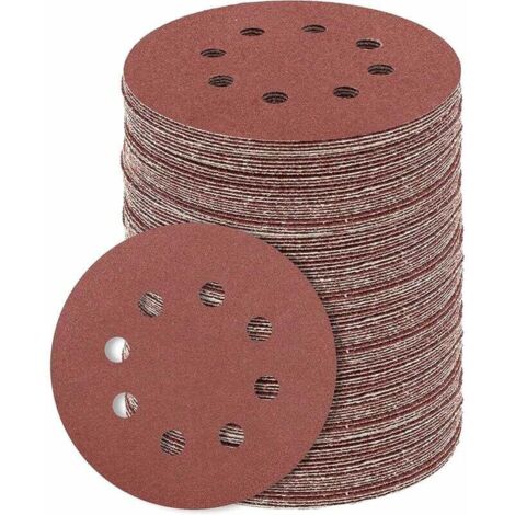 Dischi abrasivi rotondi da 100 pezzi 5 pollici 8 fori 120 grane per levigatrice orbitale casuale finitura mobili in legno rettifica metalli