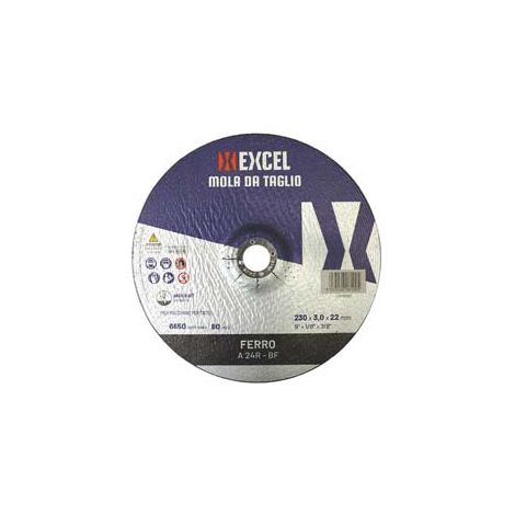 DISCHI DA TAGLIO CENTRO DEPRESSO PER FERRO Ø MM.230- - ø mm.230x3,0 foro 22,2 da taglio per ferro - 10 pezzi EXCEL