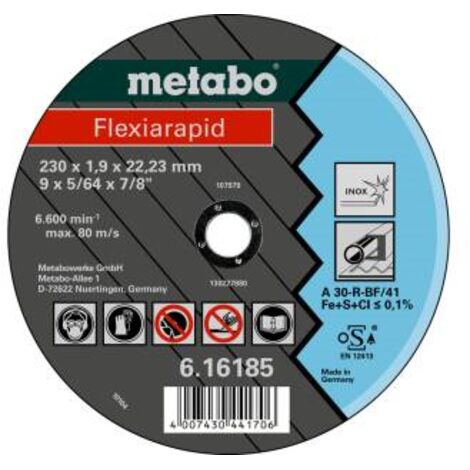 Dischi da taglio Flexiarapid 115x1,6x22,2 in acciaio inox Metabo