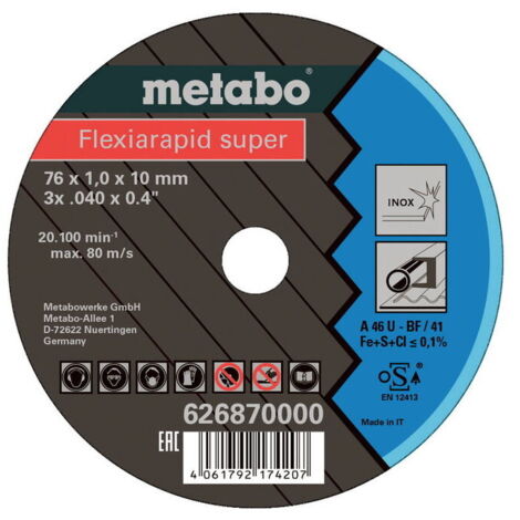 Dischi da taglio METABO per smerigliatrici angolari 76 mm 626879000