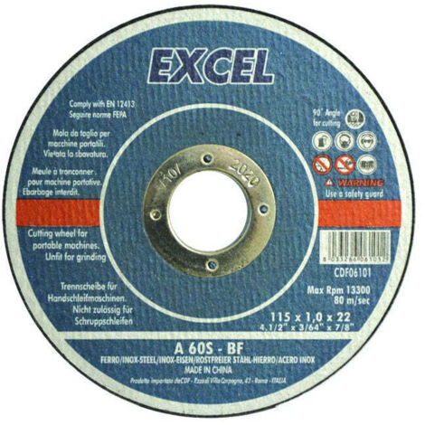 Dischi da taglio sottile centro piano per ferro/inox Ø mm.115 - Specifiche: Ø mm 115x1,0 foro 22,2 da taglio per ferro/inox - 25 pz