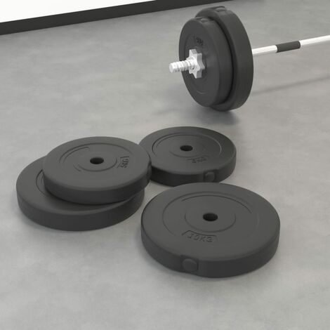 Set Bilanciere con Pesi - 20 kg 6 Dischi in Plastica Ø 30/31mm Barra Dritta  140cm Carico: 40 kg - Piastre Pesi Barra Dritta Weight Plates Palestra da  Casa Fitness Allenamento