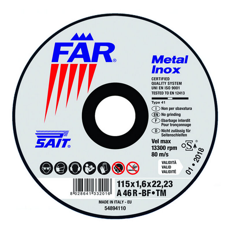 20PZ DISCO ABRASIVO FAR-TM A 46 R Ï mm. 115x1,0x22,23