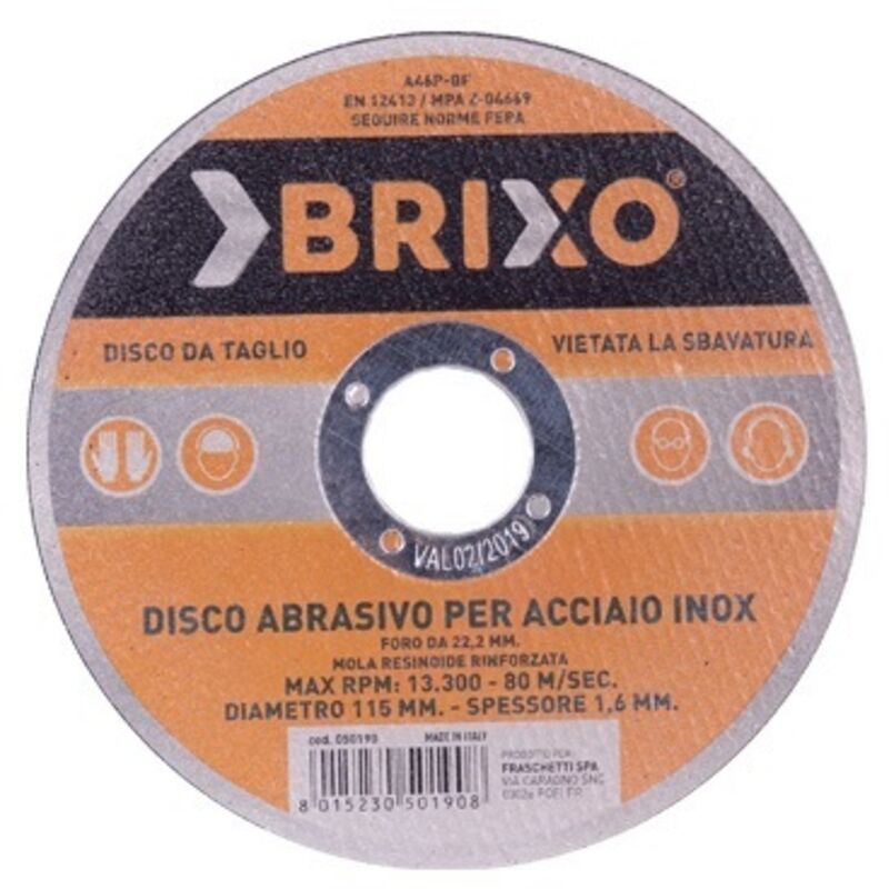 Brixo - disco abrasivo per ferro diametro 115 spessore MM.1.60 pezzi 100