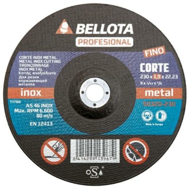 

bellota disco 50320-230x22.2x1.9 mm corte inox metal prof.fino - Mibricotienda