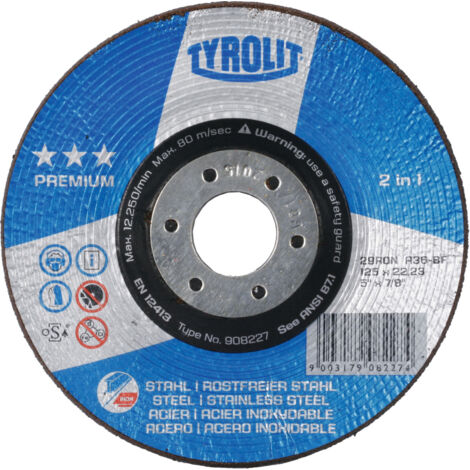 Disco abrasivo RONDELLER® D125xSmm, grana 60, curvo INOX / acciaio, punta 22,23mm (Per 25)