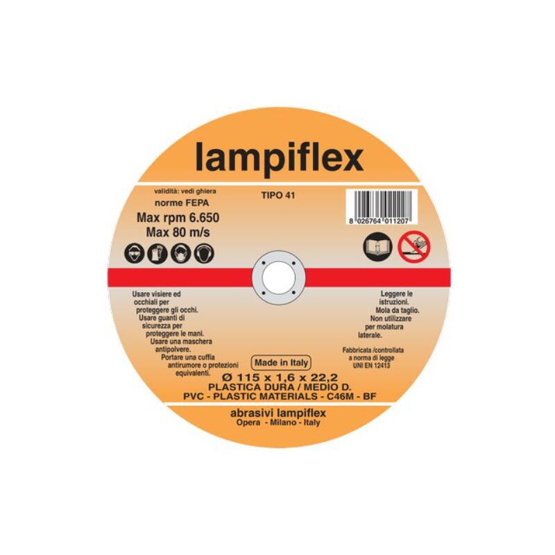 Disco abrasivo taglio pvc lampiflex mm 115x22,2