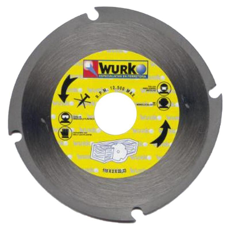 Wurko - disco acero 230x2x22 para madera , Para uso con amoladora angular. -Corte en seco. -Para corte de maderas blandas y plásticos. -Medidas: