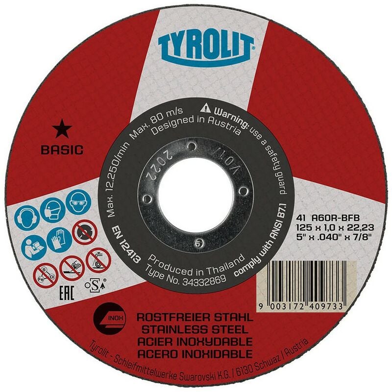 

Disco de corte plano 41c 125x1x22,23 a60r-bfb - Tyrolit