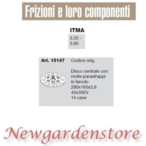 Disco central Ferodo 15147 3.55 3.65 compatible ITMA 40x35 280x165x3,8 14cave