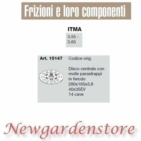 Disco centrale ferodo 15147 3.55 3.65 compatibile  ITMA 40x35 280x165x3,8 14cave