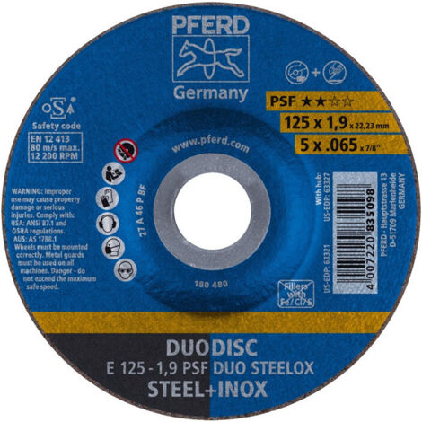 Disco combinado PSF DUODISC STEELOX D125xS1.9mm, grano 46, curvo PFERD (Por 10)