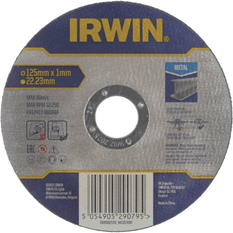 Disco cortante Irwin Pro Performance IW8082133 125 mm, para cortar metal y acero, 1,0 mm de espesor, compatible con amoladoras angulares de 125 mm, corte rápido y preciso.
