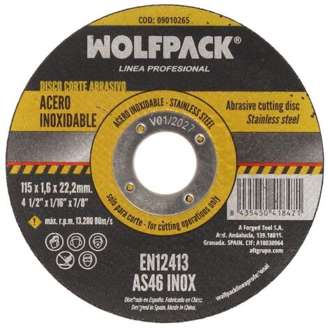 disco corte abrasivo acero inoxidable ø 115x ø 22,2 mm espesor 1,6 mm. disco radial / amoladora universal