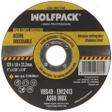 Disco corte abrasivo inoxidable 125x1,0x22,2 mm.
