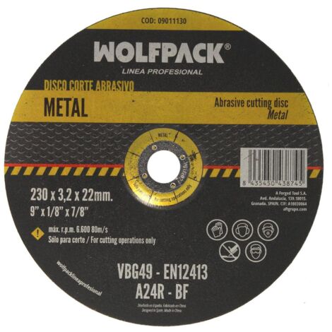 Disco Corte Abrasivo Metal 230x3,2x22 mm.