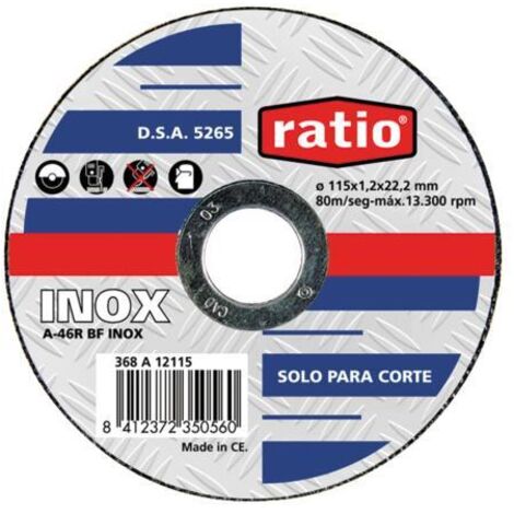 Disco corte inox/metal Ratio - 230 x 1,8 x 22,2 mm.