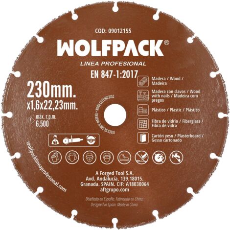 disco corte madera / plastico ø 230 mm. filo de carburo de tungsteno