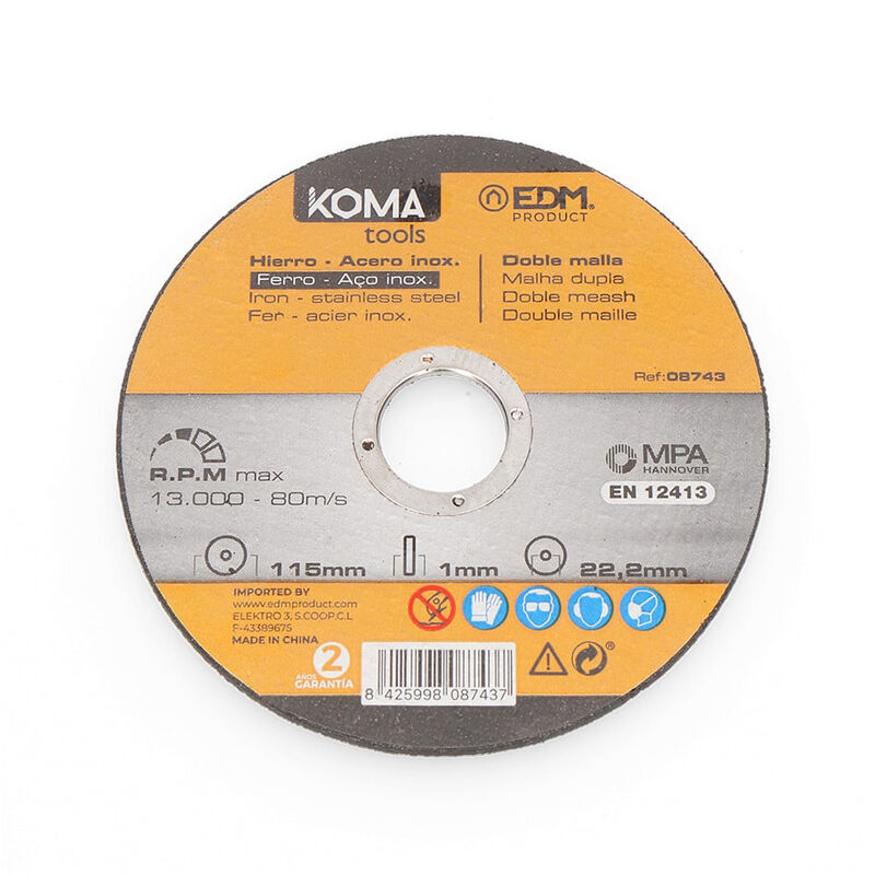 

Disco corte para hierro y acero inoxidable 115x1.0x22.23mm - Koma Tools