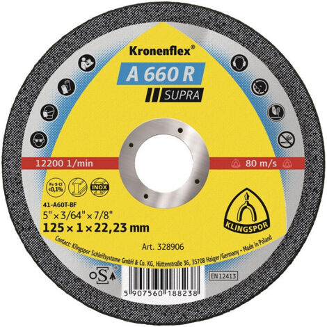 Disco da taglio A 660 R Supra D115x1mm dritto INOX trapano 22,23mm KLINGSPOR (Per 25)
