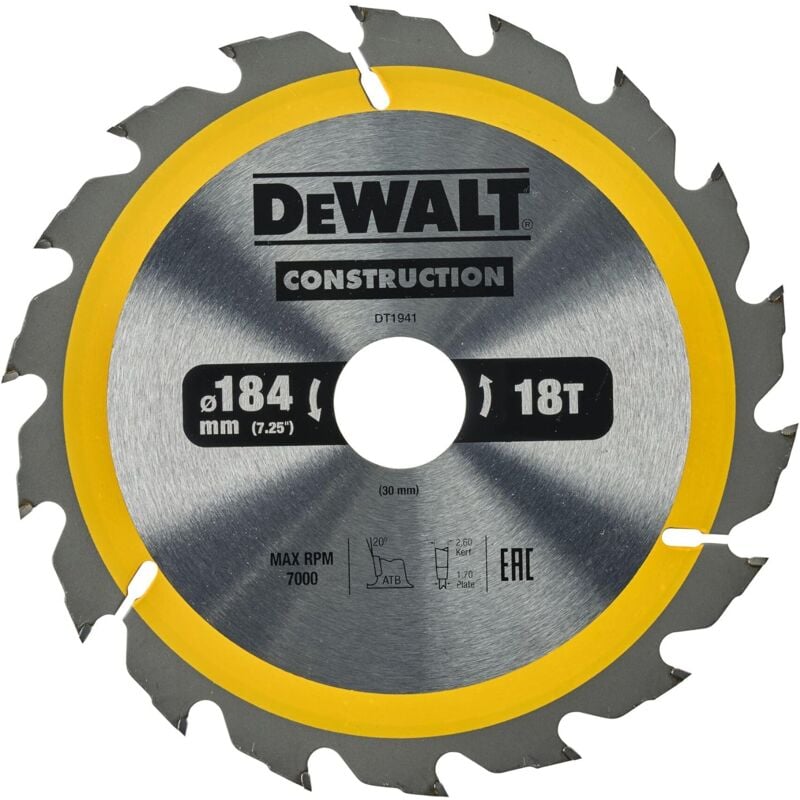 DT1941-QZ Lama Sega Circolare 184x30mm 18T Legno Chiodato - Dewalt