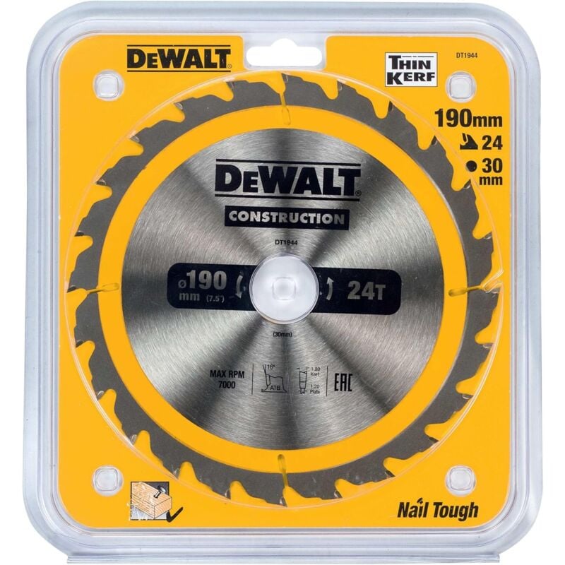 Dewalt DT1944-QZ Lama Sega Circolare 190x30mm 24T Legno Chiodato