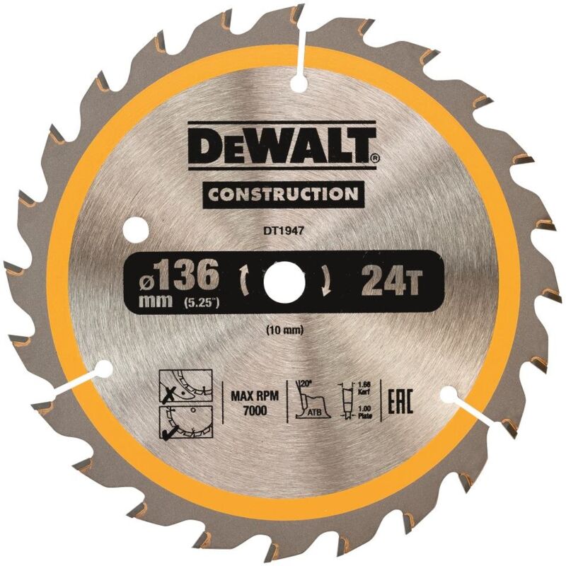 Dewalt - Dt1947-Qz Lama Circolare Per Seghe a Batteria, 136 x 10 Mm, 24 Denti