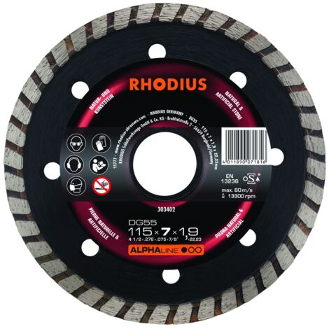 Disco da taglio diamantato - ALPHALINE - DG55 - 115 X 7,0 X 1,9 X 22,23 mm RHODIUS