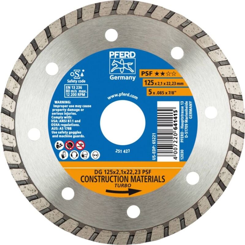68012222 Dg Psf Disco diamantato Diametro 125 mm ø foro 22.23 mm 1 pz. - Pferd