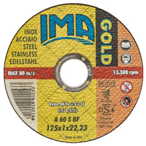 DISCO DA TAGLIO EXTRA SOTTILE FERRO ACCIAIO INOX 125×1,2x22,23mm X5PZ IMA