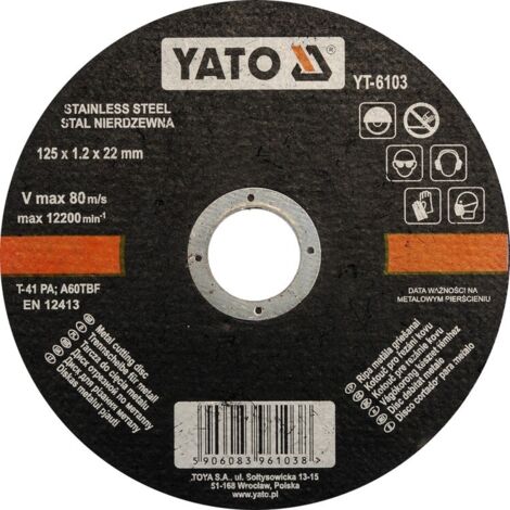Disco da taglio in acciaio inox 125x1,2x22 mm YT-6103 YATO