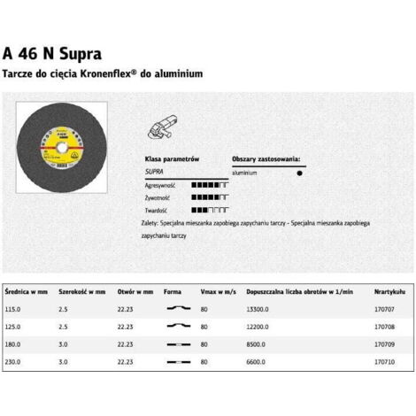 DISCO DA TAGLIO IN ALLUMINIO KLINGSPOR 230 mm x 3,0 mm x 22,2 mm A46N Supra