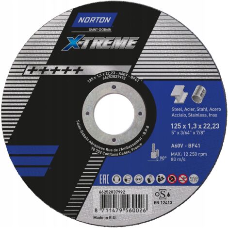Disco da taglio per acciaio e metallo NORTON X-TREME 125x1,3x22 mm