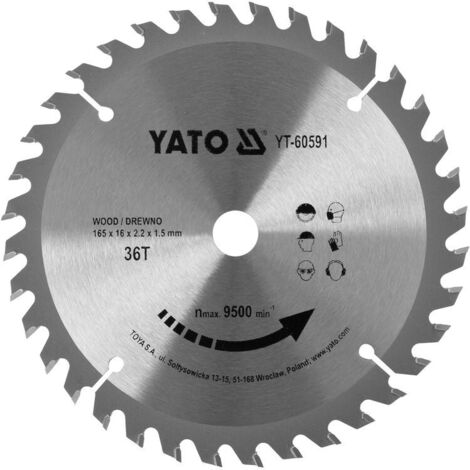 DISCO DA TAGLIO PER LEGNO TCT 165X36TX16MM YT-60591 YATO