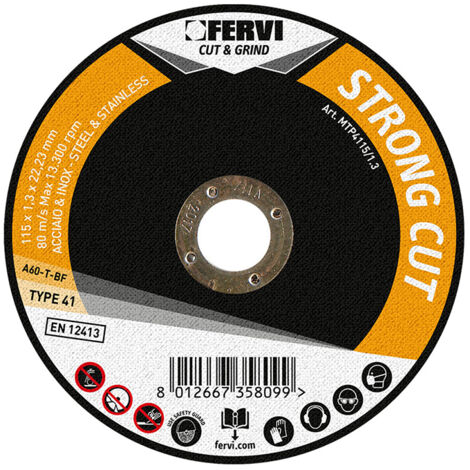 Disco da taglio per smerigliatrice FERVI MTP4115/1.6 - STRONG CUT - 115 x 1.6 x 22 mm - A46TBF