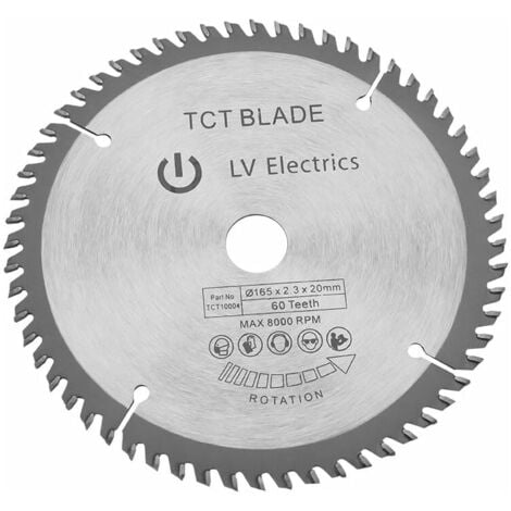 FORTUNEVILLE Disco da taglio rotante argento con lama per sega circolare TCT da 165 mm per taglio del legno 60 denti