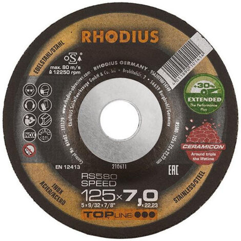 Disco de amolar Rhodius rs580 speed 115 mm 7 mm