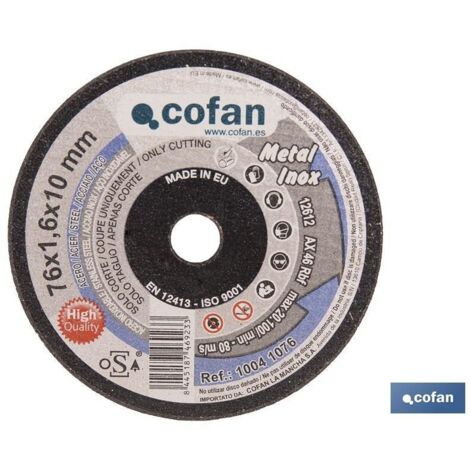 Disco de corte 76 mm inox profesional, grosor 1,6 mm, certificado según ISO 9001.