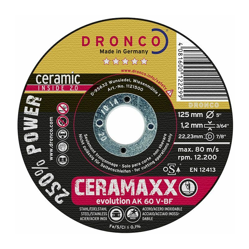 

AK60V-125x1,2 - Disco de corte ultra rápido CeraMaxx de 125 x 1,2 mm - Dronco