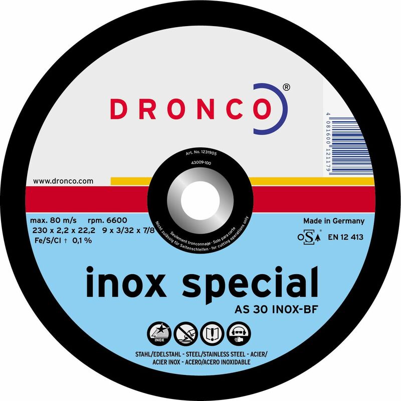 

DRONCO AS30TINOX-180 - Disco de corte metal AS 30 T INOX Special, 180 x 2,5 mm
