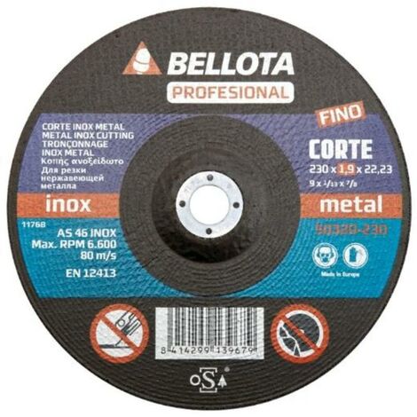 Disco de corte BELLOTA 50320 para metal inoxidable 230x22.2x1.9 mm profesional fino