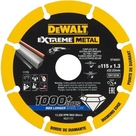 Disco de corte borde diamantado Extreme Metal, 115 x 1.3 x 22.3 mm  DeWalt DT40251-QZ