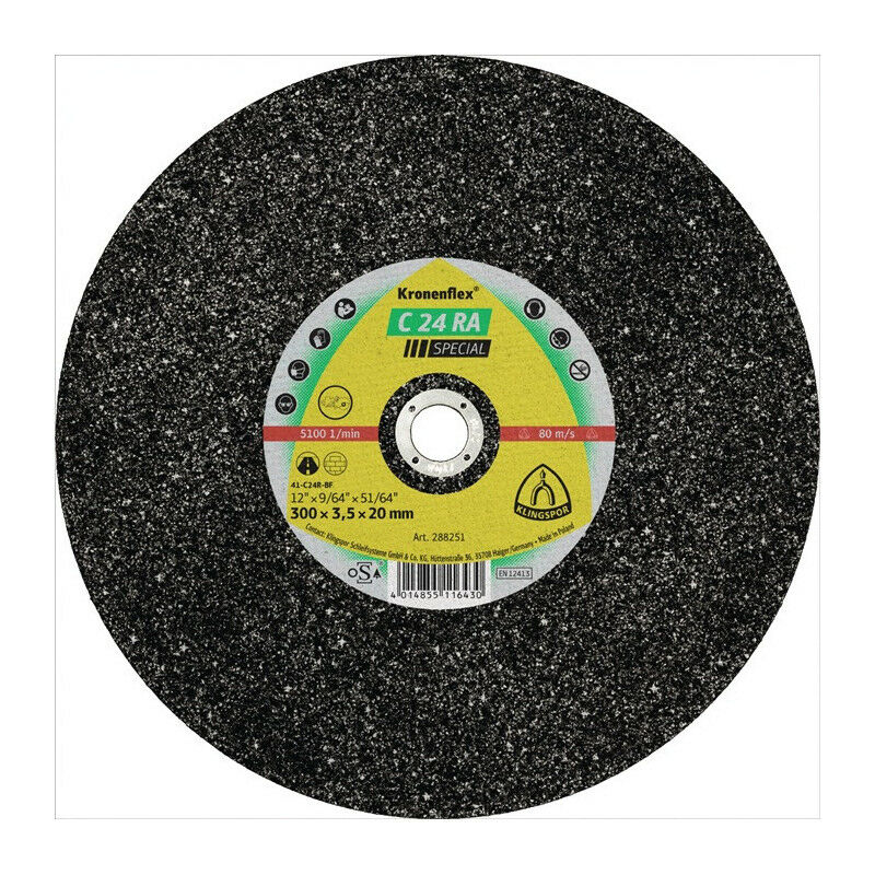 

Disco de corte C 24 RA Special D300x3.5mm taladro recto 20mm (Por 10) - Klingspor