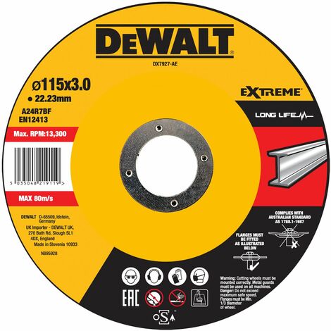 Disco de corte cóncavo para metal 115 x 3 x 22.23mm Dewalt DX7927-AE