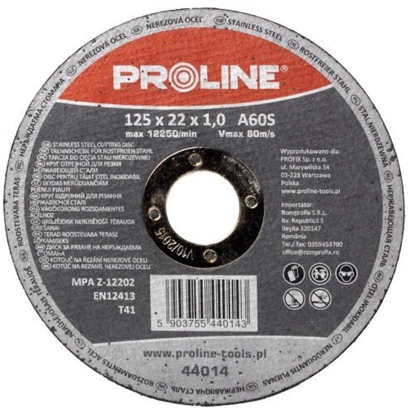 Disco de corte de acero inoxidable Proline 115x1,2x22 mm